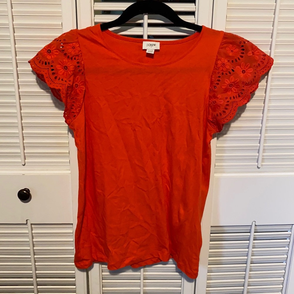J Crew orange/red flutter sleeve top